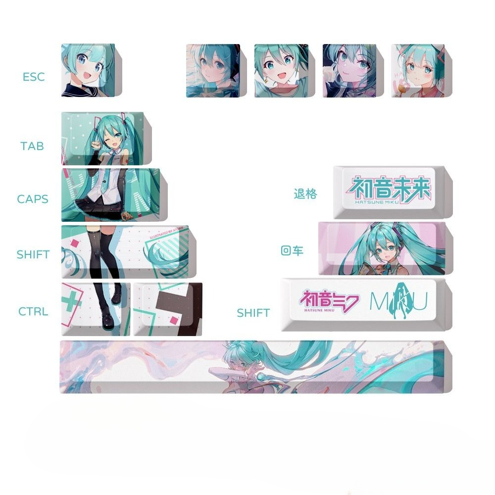 Gaming Keyboard Mechanical - 하츠네 미쿠 키캡, OEM 높이 PBT