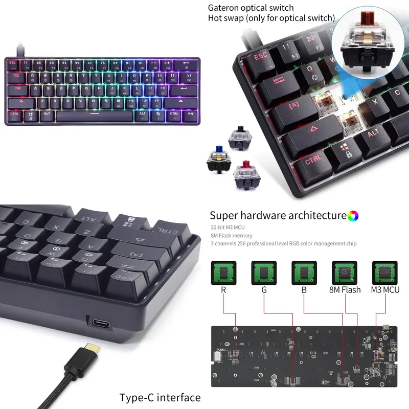 Gaming Keyboard Mechanical - 드롭쉬핑 스카이룽 GK61 SK61 RGB 60%