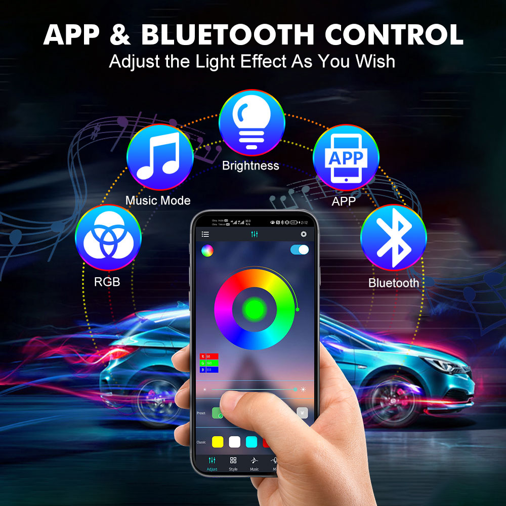 네온 LED 자동차 실내등 APP 음악 원격 제어 RG - Rgb Underglow Strip 리뷰 및 가격