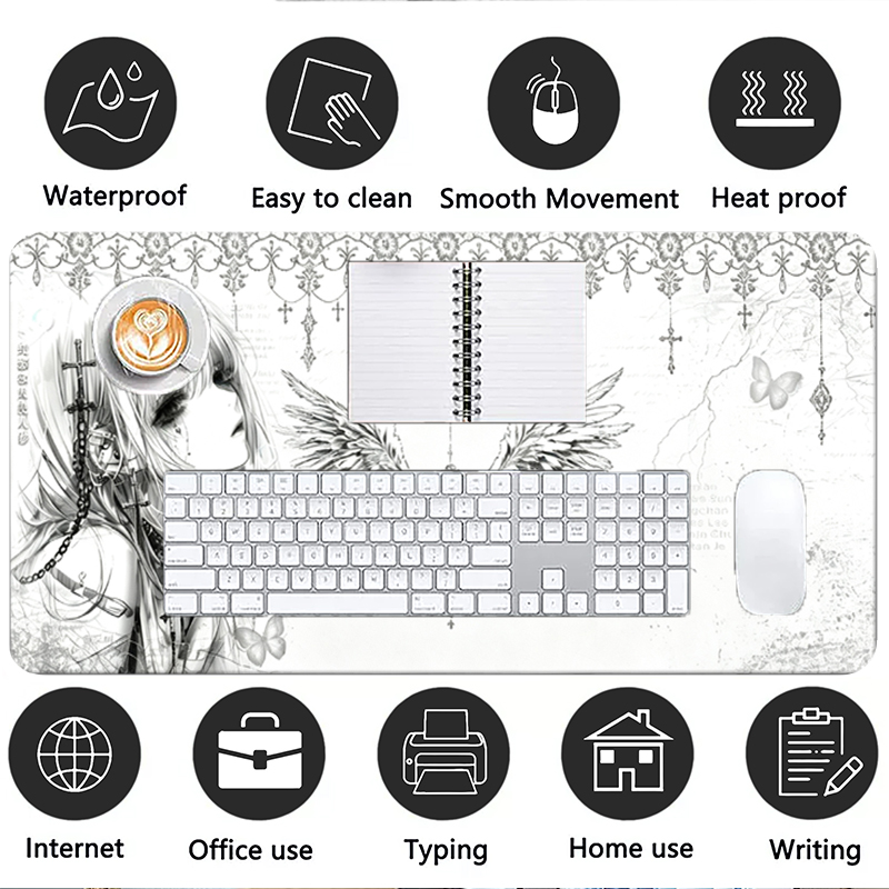 가죽 마우스 패드 블랙 화이트 애니메이션 미학 천사 소 - Gaming Keyboard Esports 리뷰 및 가격