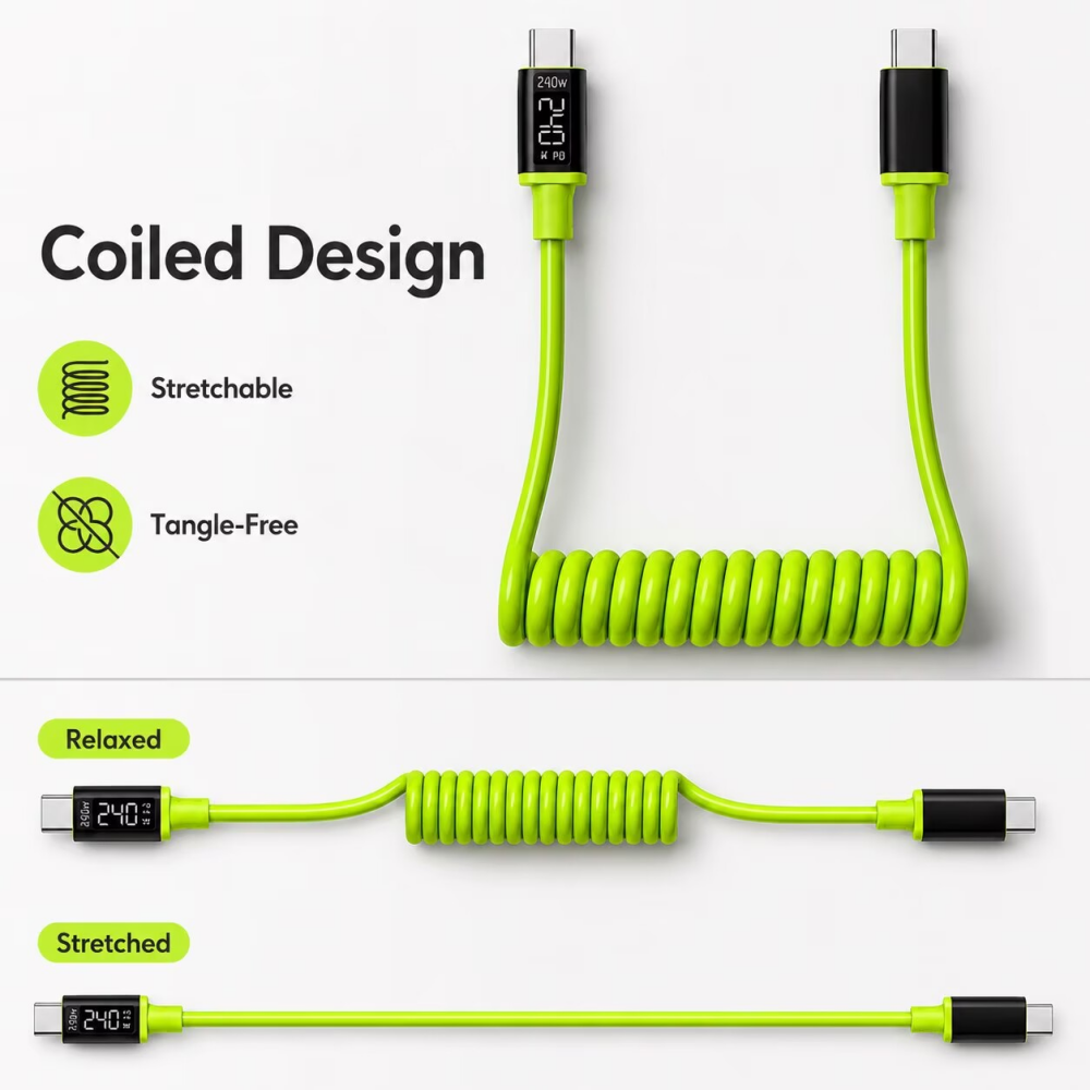 240W USB C/USB-A to C 코일형 충전 케 - Coiled Usb Cable 리뷰 및 가격